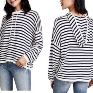 Splendid Striped Hoodie Sweater Navy White Tie Sleeve Medium